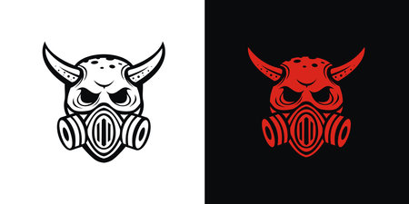 The line art logo of a horned skull wearing a mask is suitable for brand logos, team logos, icons or symbols.のイラスト素材