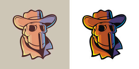 Cowboy skull head mascot logo, suitable for team logos, community logos, icon images, tattoos, t-shirts, symbols, etc.のイラスト素材