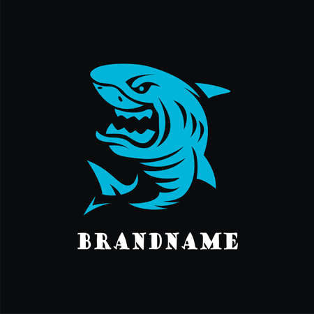 Blue shark mascot logo, suitable for brand logos, business logos, icon images, symbols, etc.のイラスト素材
