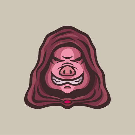Pig head mascot wearing a hood.のイラスト素材