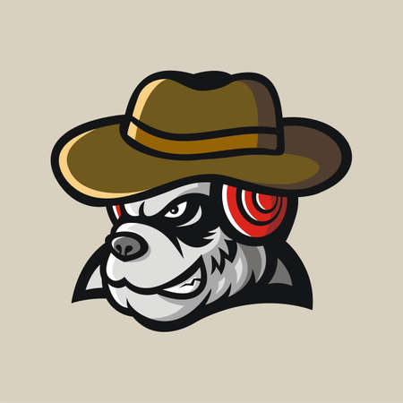 The panda head mascot wears a cowboy hat.のイラスト素材