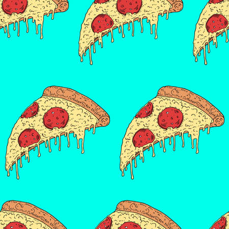 illustration melting slice of pizza pepperoniのイラスト素材