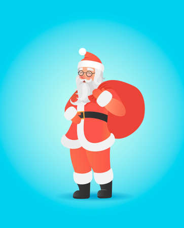 Santa Claus carrying big sack on his shoulder. Cute christmas character. illustrationのイラスト素材