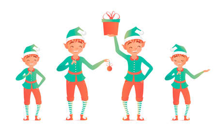 Set of cute christmas elves. Vector illustration. Little child. Flatのイラスト素材