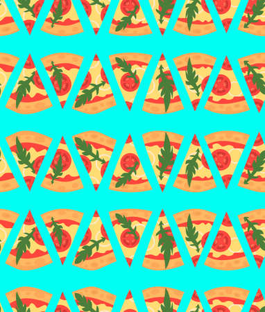 Seamless pattern with pizza margherita slices. Vector illustration. Cartoon style. Flatのイラスト素材