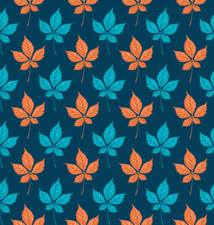 Seamless pattern with autumn Parthenocissus foliage. Creative vector illustration in cartoon style.のイラスト素材