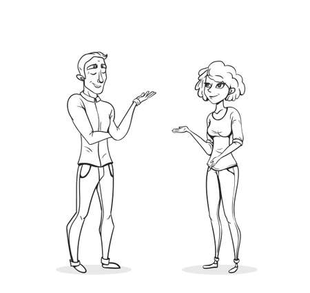 Collaboration of two business people. Sketch vector illustration.のイラスト素材