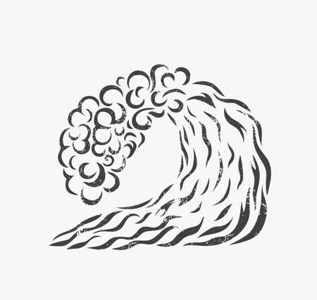 Vector illustration of blue wave. Logo design. Surfing Silhouette Sea.のイラスト素材
