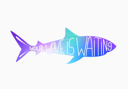 Silhouette of shark isolated on white. Inspirational quote vector illustration. Hand Drawnのイラスト素材