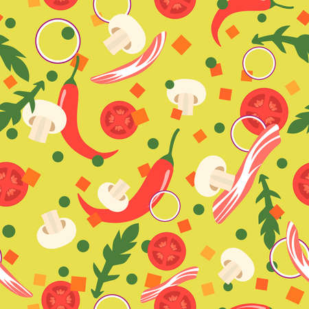 Seamless pattern with food slices. Vector design elements. Flat style. Backgroundのイラスト素材