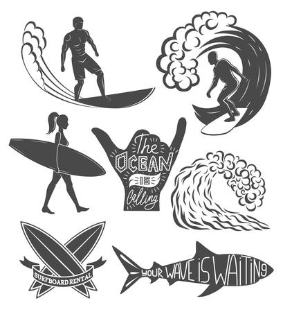Set of surfing vintage design elements. Surf logo vector illustration. Surfboard logotypes. Retro styleのイラスト素材