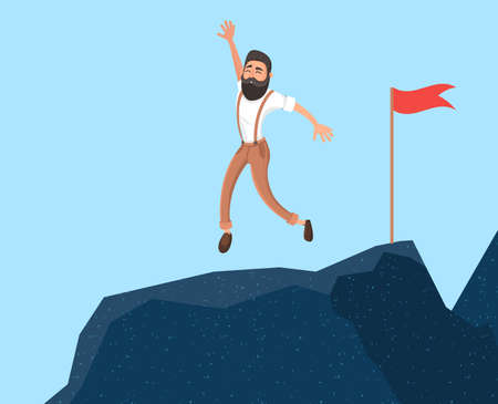 Businessman in mountains. Leader on the top. Vector illustration in flat cartoon style. Conception of successのイラスト素材