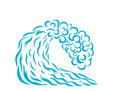 Vector illustration of blue wave. Logo design. Surfing. Silhouetteのイラスト素材