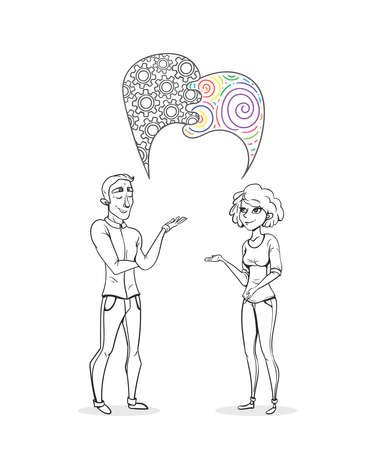 Collaboration of two people. Creative woman and man analyst. Business sketch vector illustration.のイラスト素材