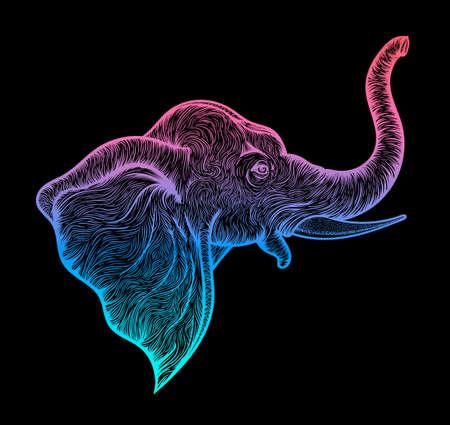 Head of a elephant in profile line art boho design. Illustration of Indian God Ganesha. Vector sketchのイラスト素材