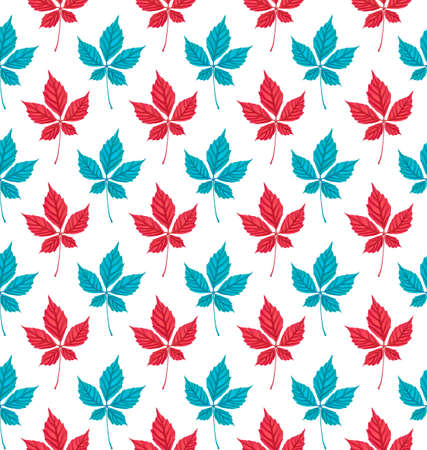 Seamless pattern with autumn Parthenocissus foliage. Creative vector illustration in cartoon style.のイラスト素材