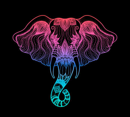 Head of a elephant line art boho design. Illustration of Indian God Ganesha. Vector sketchのイラスト素材