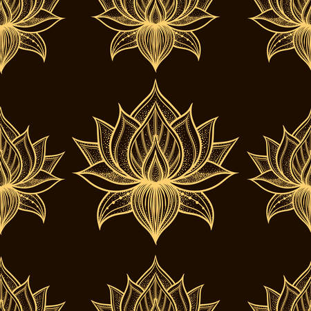Seamless pattern with lotus flowers. Vector hand drawn illustration. Stylizedのイラスト素材