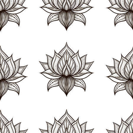 Seamless pattern with lotus flowers. Vector hand drawn illustration. Stylizedのイラスト素材