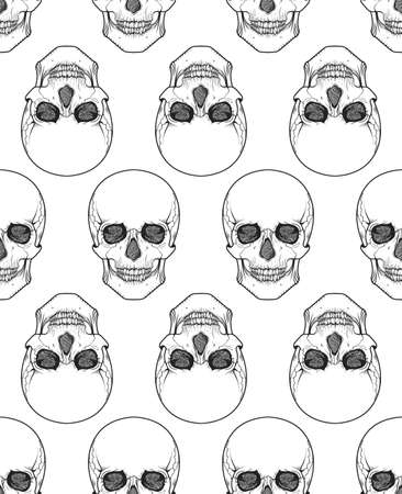 Human skull tribal style seamless pattern. Vector hand drawn illustration. Boho designのイラスト素材