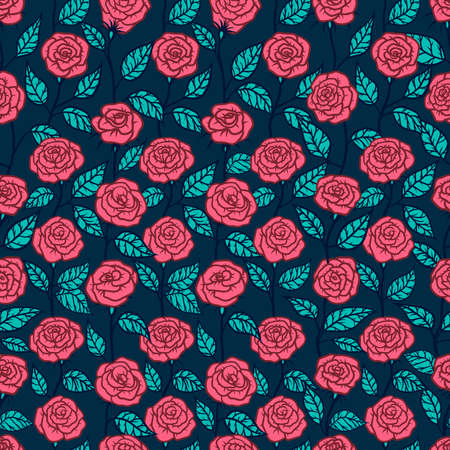 Seamless pattern with roses boho style. Sketch line art. Vintage floralのイラスト素材