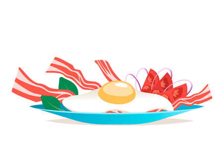 Breakfast with egg and bacon vector illustration. Cartoon flat styleのイラスト素材