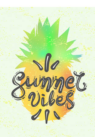 Hand drawn vector illustration of half pineapple. Colorful design for t-shirt. Doodle styleのイラスト素材
