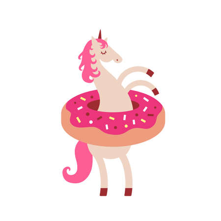Vector illustration of funny unicorn in donut. Cartoon style cute characterのイラスト素材