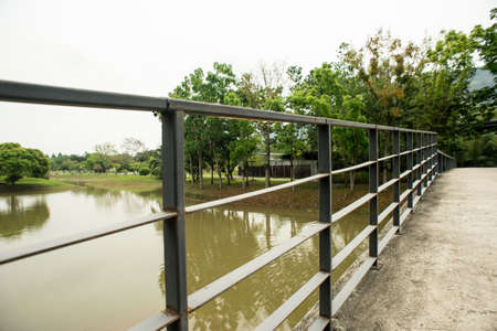walkway with a metal handrail.の写真素材