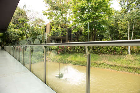 walkway with a metal handrail.のeditorial素材