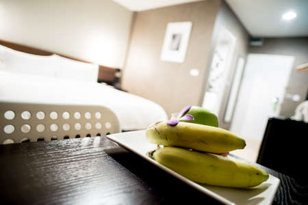 Modern tastefully and simply decorated bedroom of a small hotelのeditorial素材