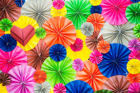 Colorful Circle shape folding paper background, colorful decorative folding paper backgroundの写真素材