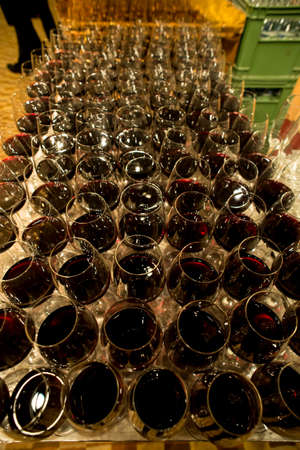 Glass of alcoholic beverage on festive tableの写真素材