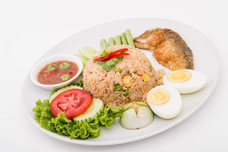 Chili paste with fried mackerel and vegetable Thai food,Thai food, Shrimp paste with fried mackerel and vegetable,chili pasteの写真素材