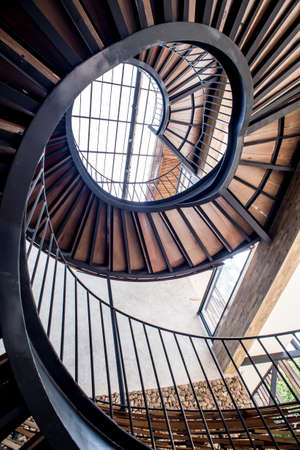 spiral staircase,Upside view of a spiral staircase,Old Spiral Staircaseのeditorial素材