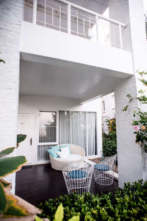 Modern metallic bench by the sea,Chair, sitting by the seaのeditorial素材