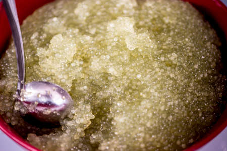 thai dessert from cereal and sweet coconut sauce. Sago Thai dessert.の写真素材