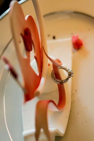 Wedding rings,Wedding ring and icing heart shape cookie for wedding imageの写真素材