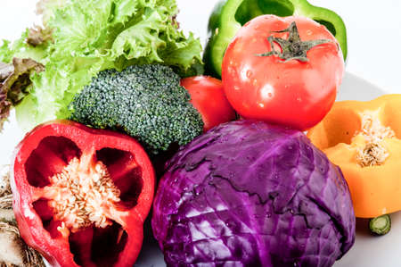 Salad, fresh vegetable salad,close-up,collection fruits and vegetables isolated on a white...