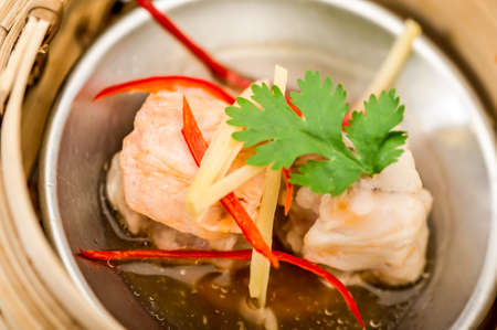 yumcha, dim sum in bamboo steamer, chinese cuisineの写真素材