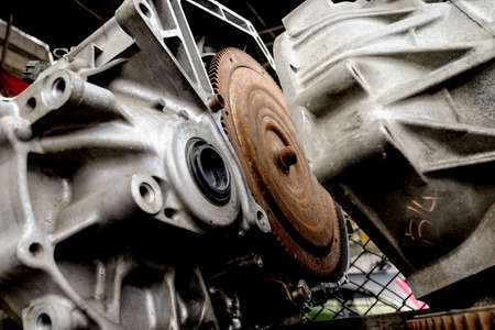 An old engine in Repair garage.の写真素材