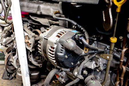 An old engine in Repair garage.