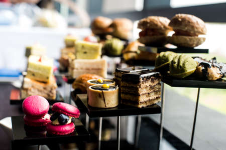 Chocolate sweets on dark grey backgroundの写真素材