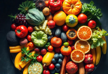 Colorful Circular Arrangement Fresh Fruits. A image of colorful circular arrangement fresh fruits. Suitable for use in commercial and editorial projects.の素材