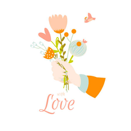 Romantic and love Summer card. Template for wedding, mothers day, birthday, invitations. Greeting illustration bouquet of flowers with lovely wishのイラスト素材