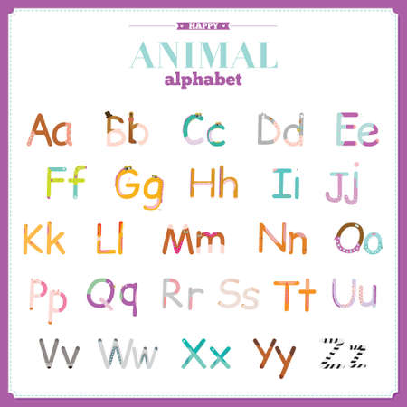 Cute vector zoo alphabet with cartoon and funny animals in vector. Letters. Learn to read. Isolated on white background.のイラスト素材