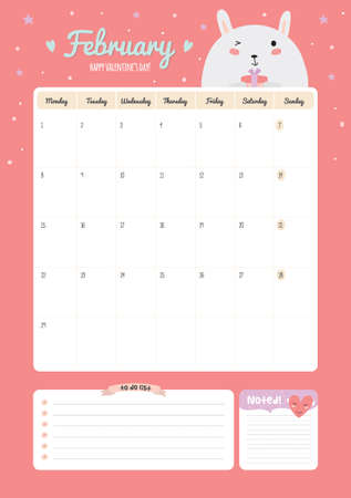Cute Calendar Template for 2016. Beautiful Diary with Vector Character and Funny Illustrations Animals. Trendy Season Holidays Backgrounds. Good Organizer and Schedule with place for Notesのイラスト素材