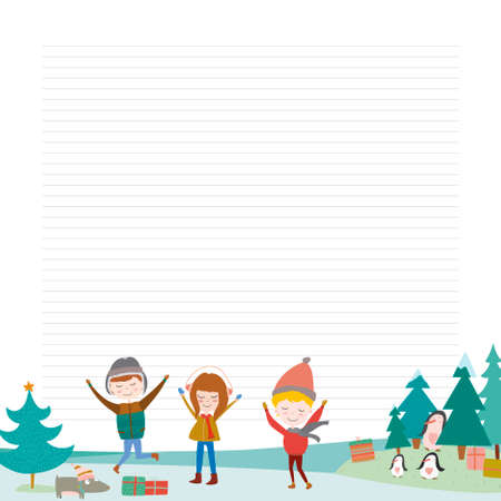 Vector design elements for notebook, diary, organizer and other school template. Cute Christmas and New Year greeting illustration of gingerbreads, toys, gifts, nature, and other winter decorationsのイラスト素材