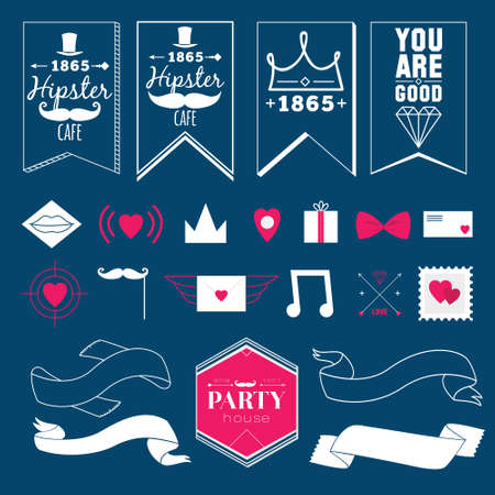 Big set of restaurant and cafe menu design, template design in vector. Cooking frames, labels and graphic elements in hipster style design. Vintage-styled illustration. Fast Food.のイラスト素材