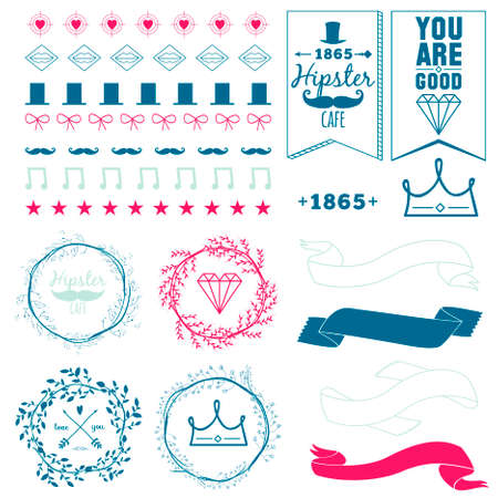 Big set of restaurant and cafe menu design, template design in vector. Cooking frames, labels and graphic elements in hipster style design. Vintage-styled illustration. Fast Food.のイラスト素材